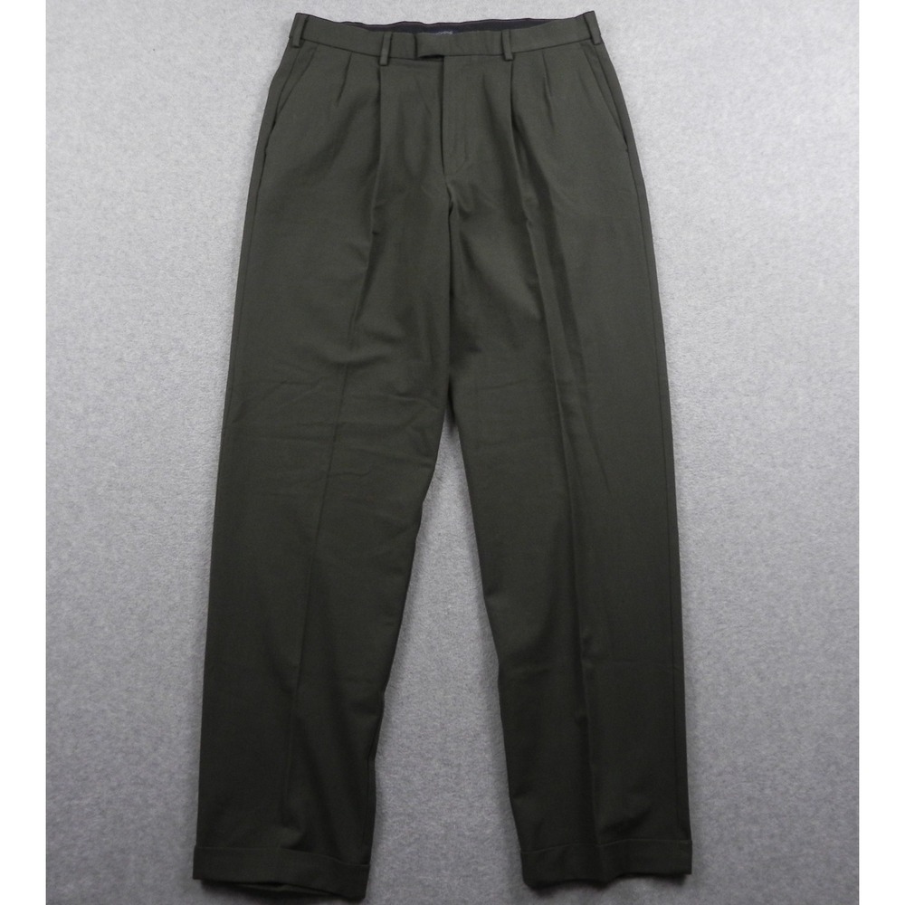Dockers Pants Mens 34x34 Stain Defender Dress Suit Business Cuffed Pleated Green